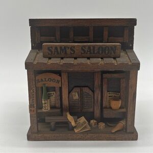 Vintage Sam's Saloon Wood Coaster Set of 6 Enesco 1970's Handmade